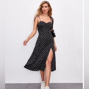 SHEIN Tie Shoulder High Split Hem Polka Dot Bustier Cami Dress